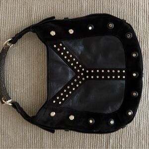 YSL Mombasa studded brown leather and suede  Shoulder Bag